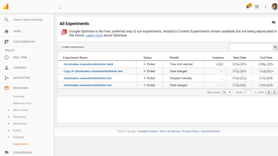 google analytics experiments ab testid