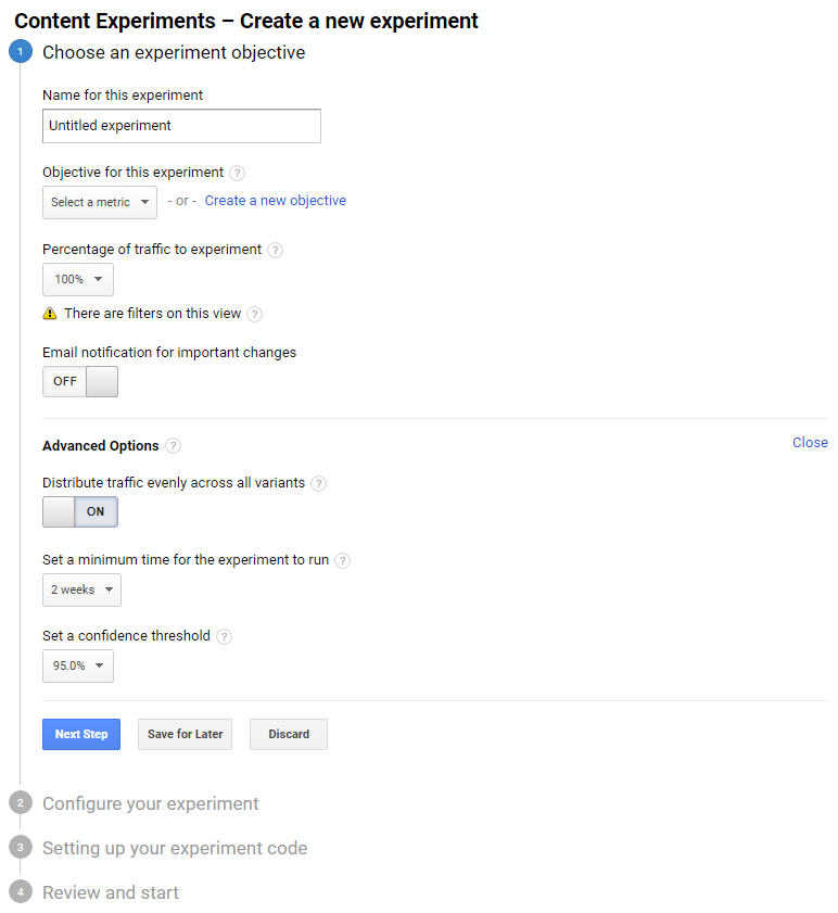 google analytics experiments ab test seaded