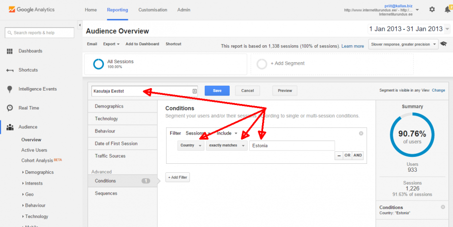 google analytics segmendi loomine