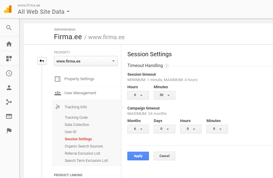 google analytics seaded sessioonid