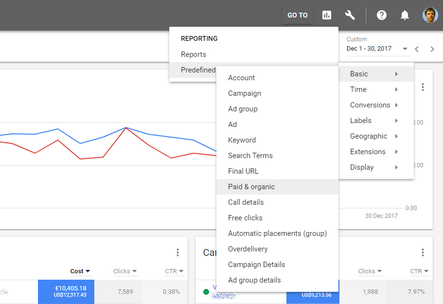 adwords search console paid organic raport