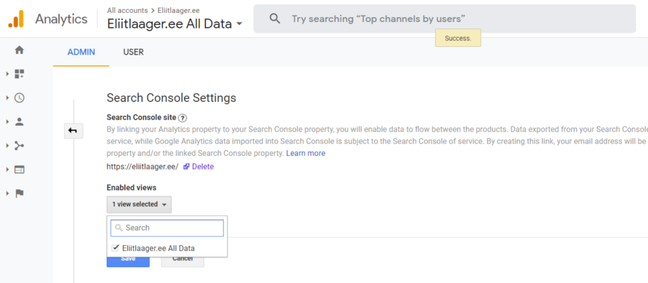 kodulehe optimeerimine google search console analytics seaded seo