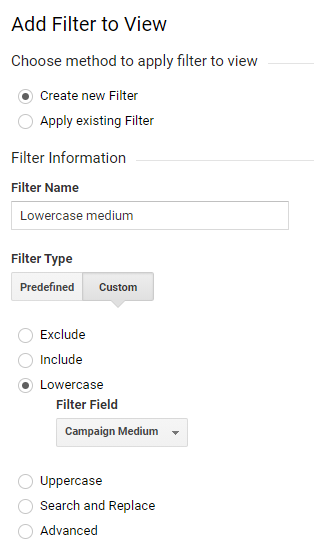 medium filtri loomine google analytics