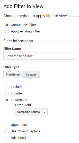 source filtri loomine google analytics