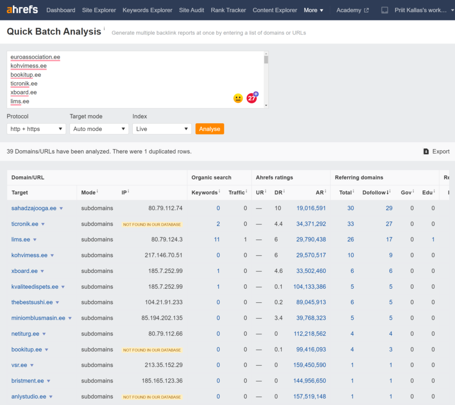 ahrefs batch analysis