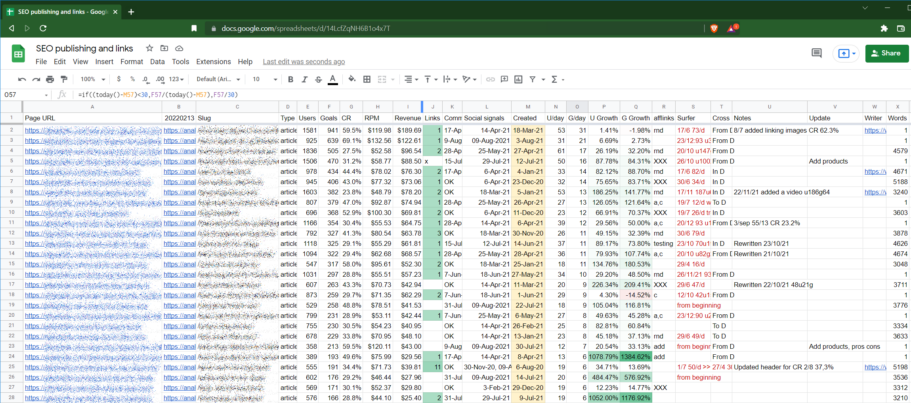 google sheets seo